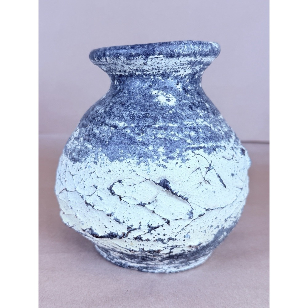 Vintage Blue White Crackle Glaze Studio Art Pottery Vase MCM 5.5" Textured